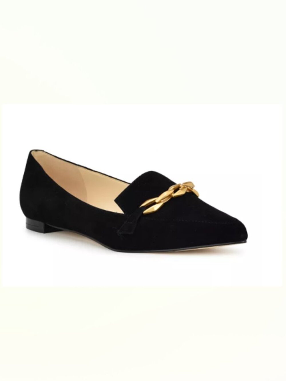 NIB Nine West Ahara Black Suede Loafers with Gold Chain